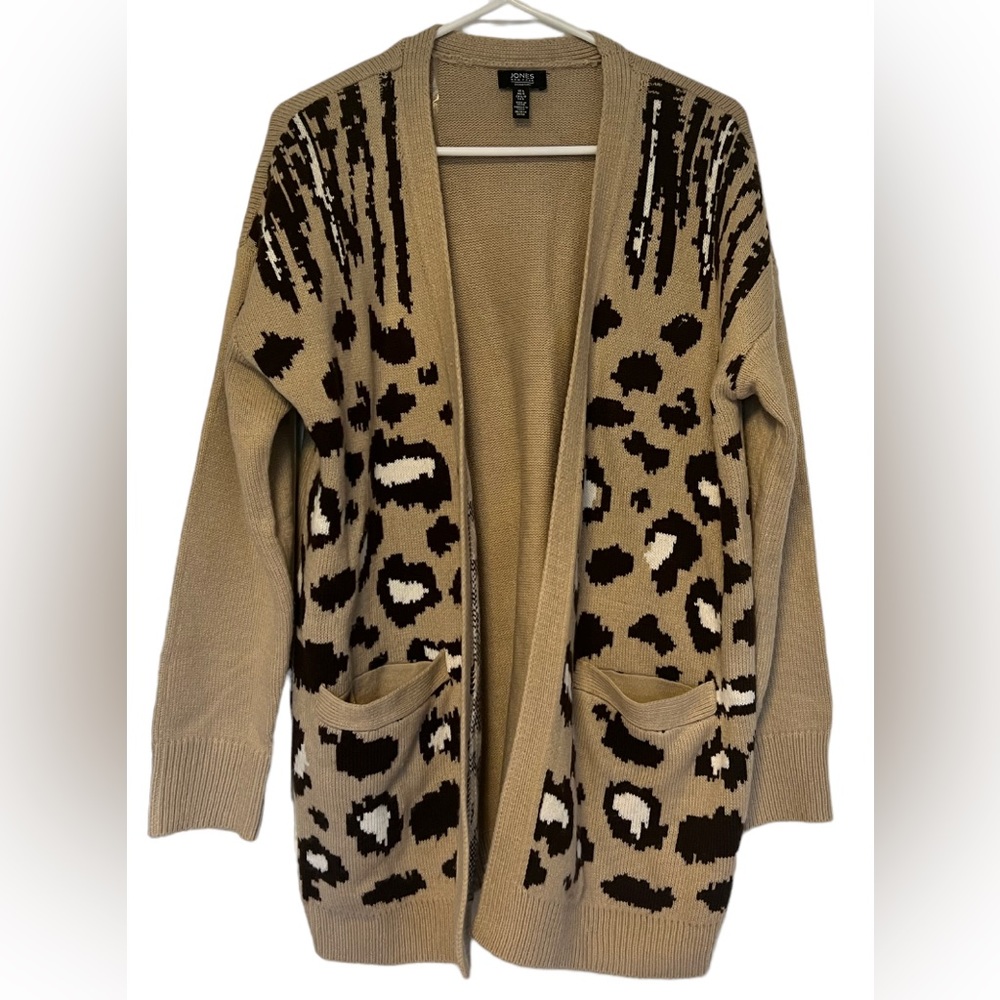 Jones Mew York Women’s Animal Print oversized Long line Open Front Cardigan L